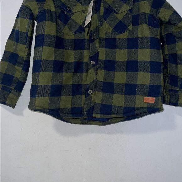 7 FOR ALL MANKIND Olive Green and Navy Buffalo Check Flannel Overshirt- 4T NWT! - Picture 3 of 11